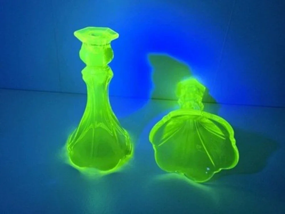 Vaseline Uranium Glass Candlestick Pair 